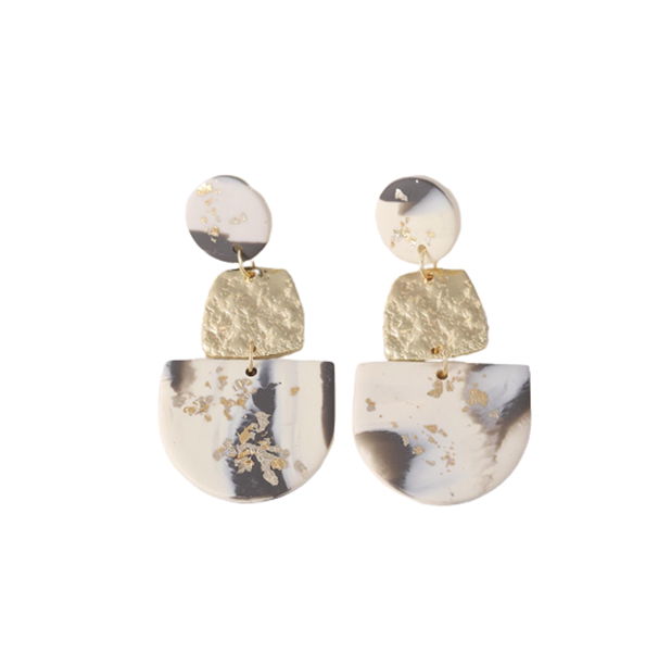 Polymer Earrings Geometric Grey/Gold image