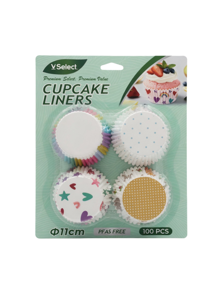 100 Pack Premium Cupcake Liners 11cm Decorative Paper Baking Cups PFAS Free