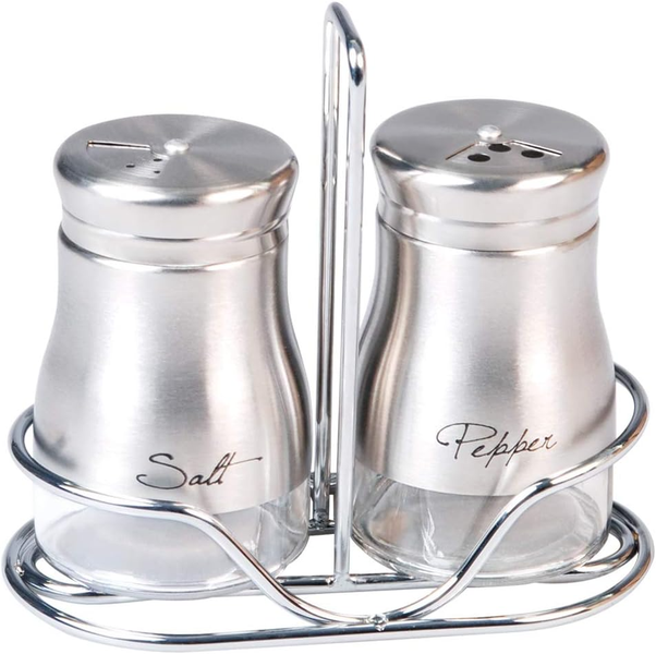 Salt &amp; Pepper with Stainless Steel Coating and Metal Stand