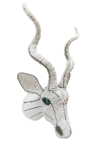 Bead and Wire White Kudu Head - Wall Decor Art Handmade - Medium