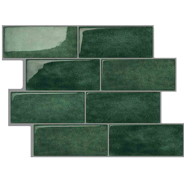 10Pieces Thick Green Peel and Stick Backsplash Subway Tile 3D Brick Self