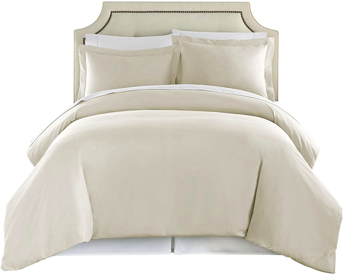 Wonder Towel Wrinkle Resistant Hotel Duvet Cover Set Queen Cream Beige