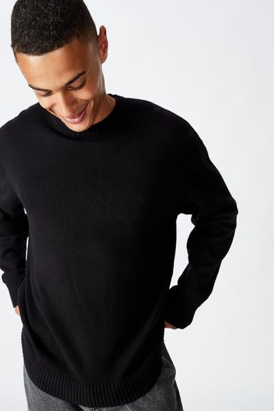 Men's Cotton On Crew Knit - Solid Black