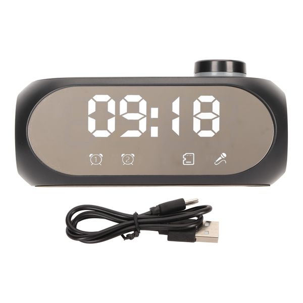 Wireless Bluetooth Speaker Strong Bass Temperature Display Alarm ClockBlack