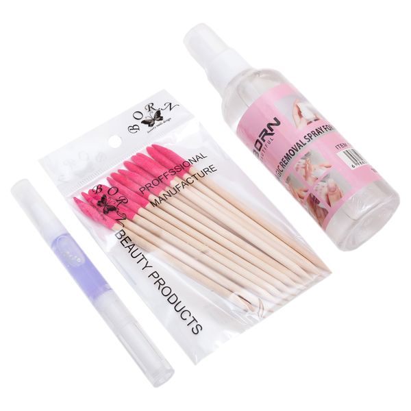 Remover Nail Tips Kit - Cuticle Oil, Sanding Sticks, Magic Remover Spray