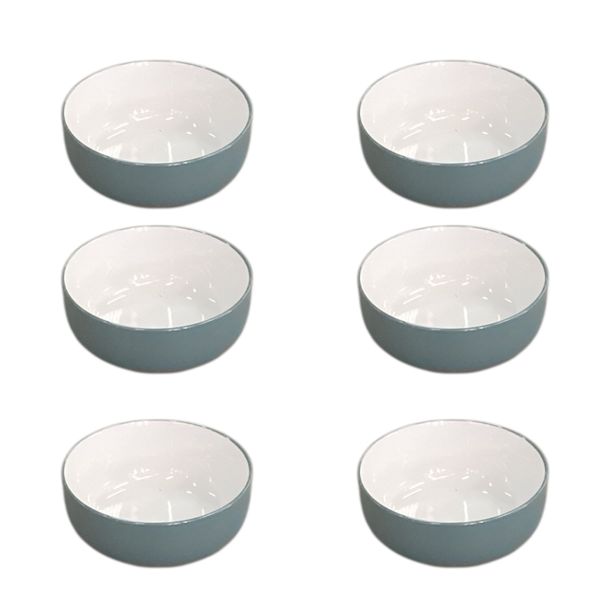 6Piece Soup Bowls 650ml Two-Tone Glazed Turquoise and White Set