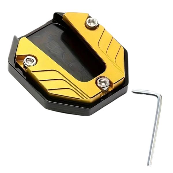 Motorcycle Kickstand Pad - Anti-Sink Foot Plate with Hex Key (Black &amp; Gold)