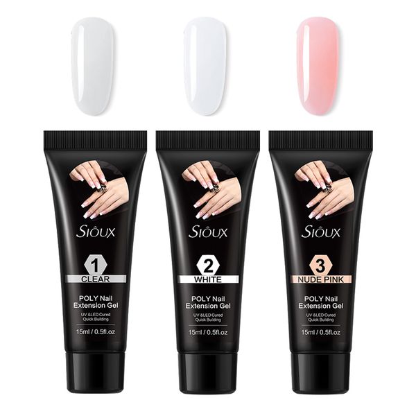 Sioux Poly Gel Set 3 Pieces, Nail Extension Builder Gel, Quick Building UV/LED