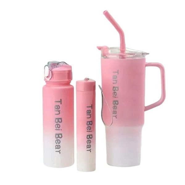 3 Piece In 1 Set Colorful Plastic Motivational Water Bottles With Straw