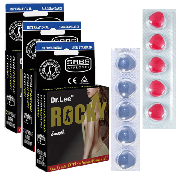 Dr Lee Rocky 3 Set Smooth Condoms with 10 Performance Tablets