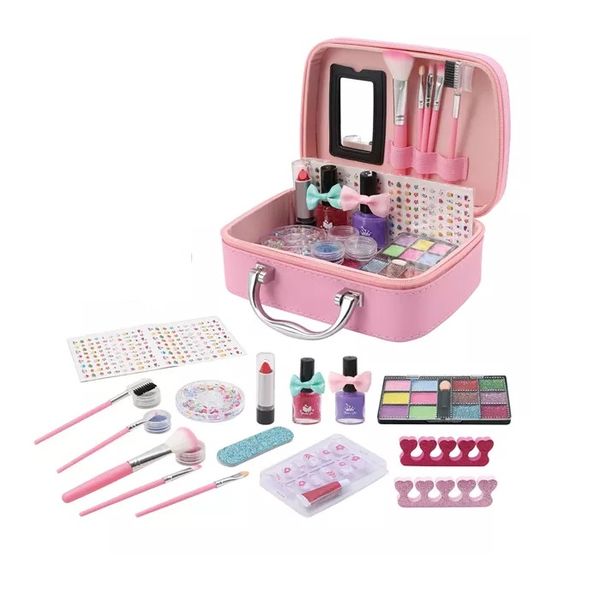 22 Pieces Of Girls Princess Pretend Play Makeup Toy Kit With Bag Set - Pink