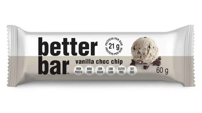 Better Bar - High Protein &amp; Fibre, Low Sugar - Vanilla Choc Chip - 12x60g
