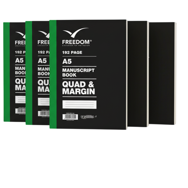 192 Pages A5 Manuscript Books (Quad &amp; Margin) - Pack of 5
