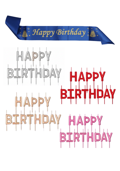 Happy Birthday Letter Candles in 4 Colors &amp; Birthday Sash Combo