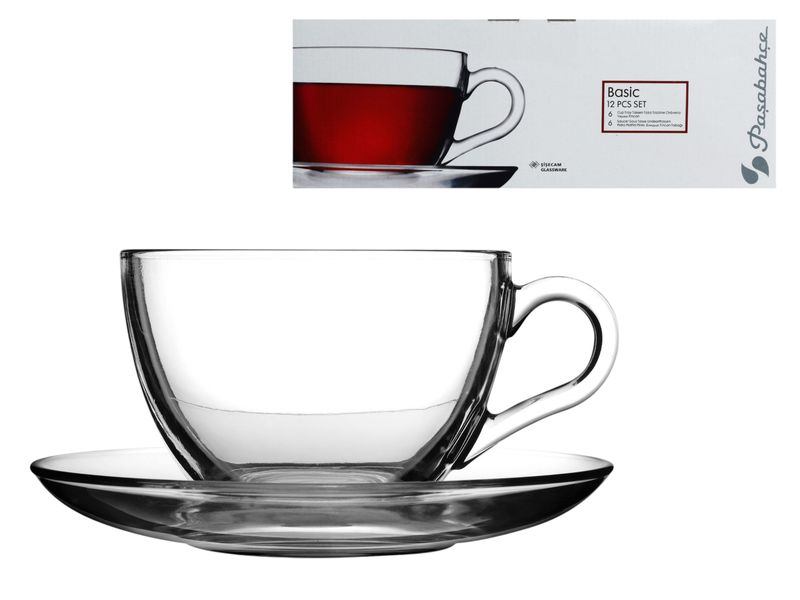 Pa?abahçe "Basic" 12-Piece Glass Tea / Coffee Cup &amp; Saucer Set (238ml)