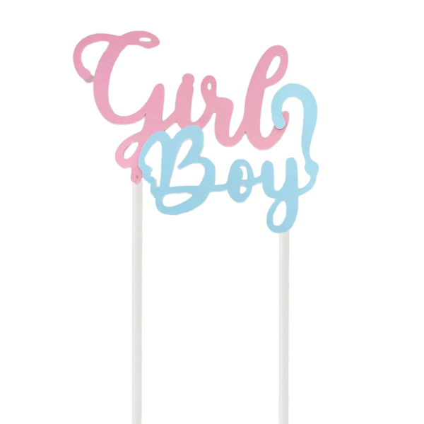 Girl or Boy? Gender Reveal Cake Topper - Blue &amp; Pink