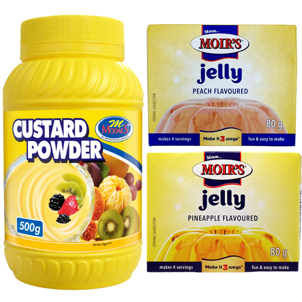 Modaks Custard Powder 500g + Moir's Jelly Peach &amp; Pineapple Flavoured 80g