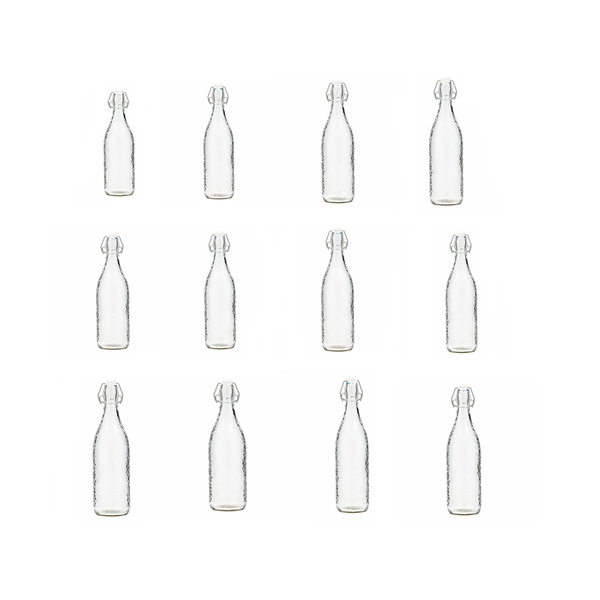 Flip Top Reusable Transparent Glass Water Bottle - Set of 12