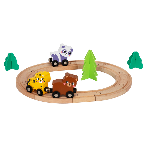 hi Pando - Pretend &amp; Play - Wooden Animal Train Set - 19 Pieces