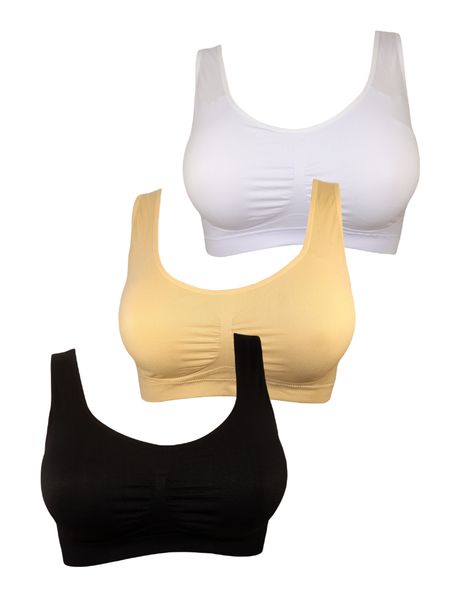 Women's Plus Size Seamless Wireless Sports Bra Removable Pads Pack of 3
