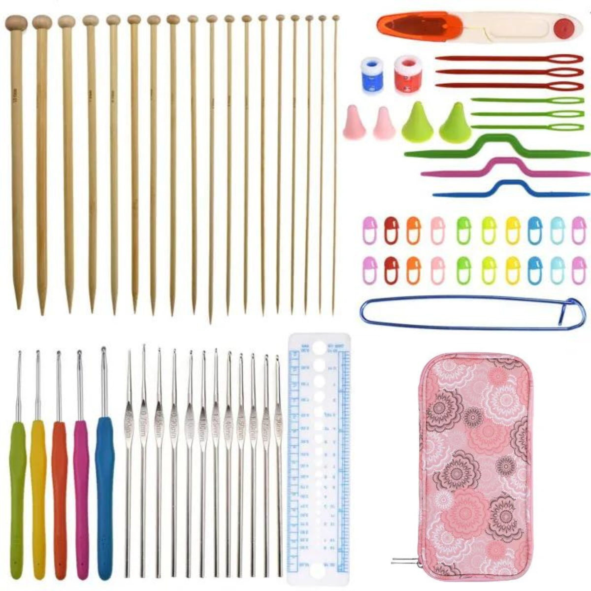 Crochet Hooks & Accessories Set PLUS Bamboo Knitting Needles 92 piece ...