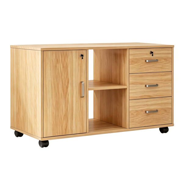 90cm Wood Filing Cabinet, 3 Lock Drawers Under Desk Office Side Locker