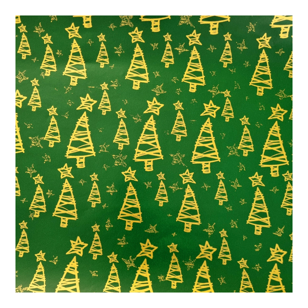 Green Wrapping Paper With Gold Christmas Trees - 10m roll