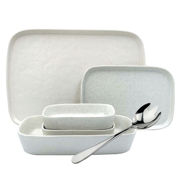 Stoneware Serveware Set Including Stainless Steel Salad Fork - 6 Piece