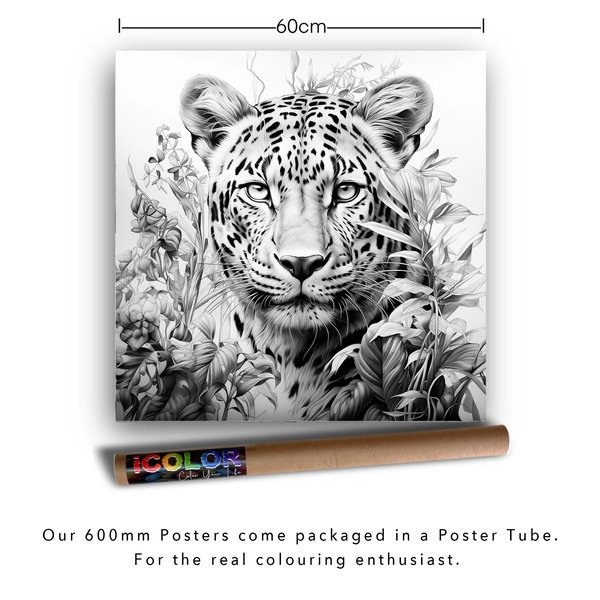 iColor Large Colouring Poster FINE ART LEAFY LEOPARD