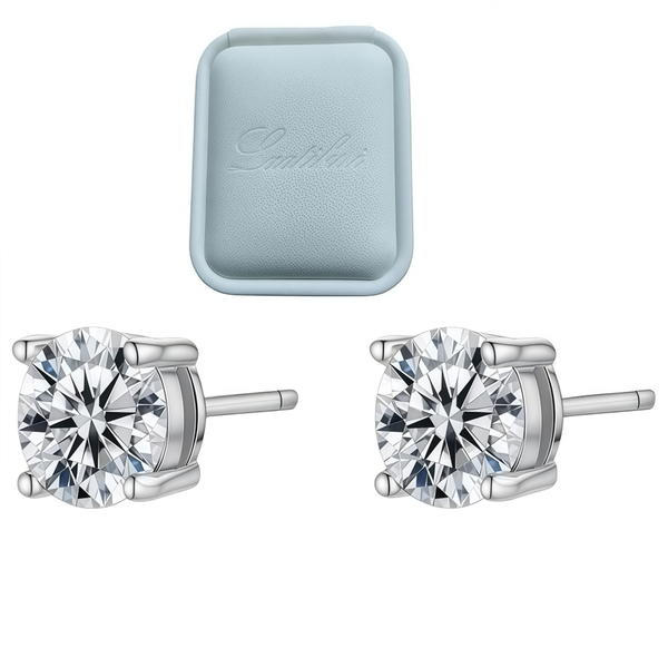 1CT Round D Color VVS1 Moissanite Stud Earrings for Women - 4 Prong