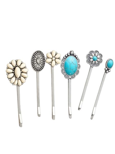 Boho Turquoise Hair Clip Set - 6 Piece