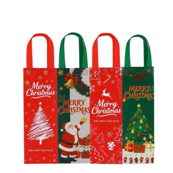 4 Elegant Christmas Wine &amp; Champagne Gift Bag Set - 2 Red &amp; 2 Green Bags