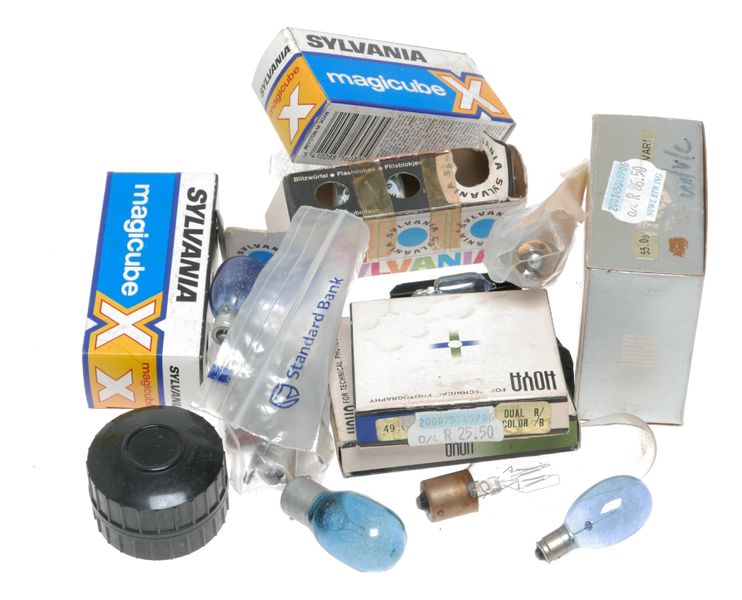 Vintage camera filters and bulbs accessories bundle