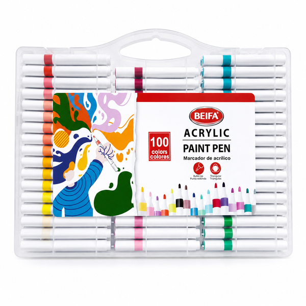 BEIFA Acrylic Paint Pens Set - 100 Vibrant Colours in Portable Storage Case