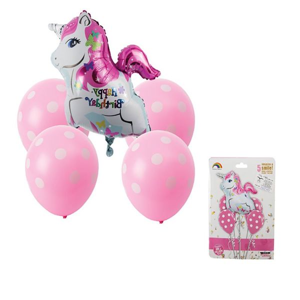 Unicorn Balloon - Happy Birthday - Bouquet - 5 Piece - Pink - 10 Pack