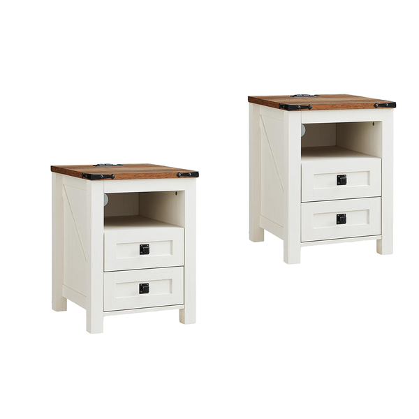 Furnny Farmhouse Nightstand with Charging Station Bedside Table - 2 Pack