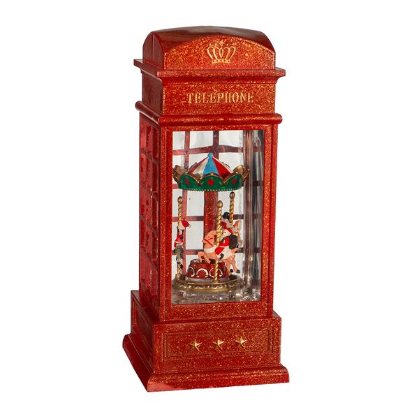 Rotating Carousel Décor in Telephone Booth with Glitter &amp; LED Light