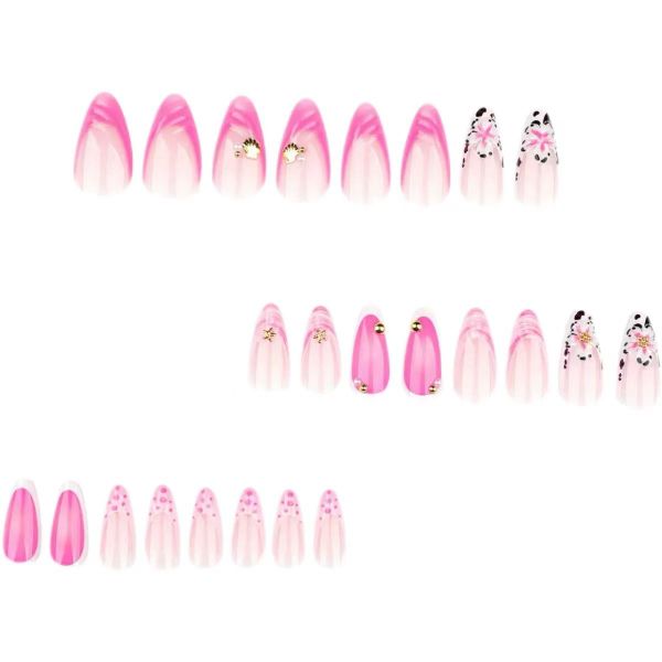 Spring Press On Nails Short Almond Fake Nails Press Ons Acrylic Kit