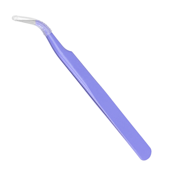 Straight Head Elbow Eyelash Tweezer - Purple