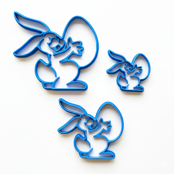 3-Piece Easter Bunny Holding Egg Cookie Cutter Set - 10cm, 8cm &amp; 6cm (Blue)