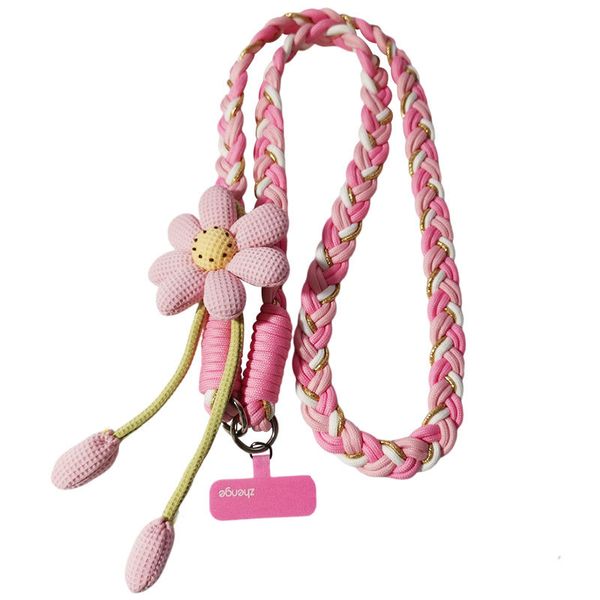 Woven Flower Phone Lanyard for Women, Universal Phone Neck Lanyard