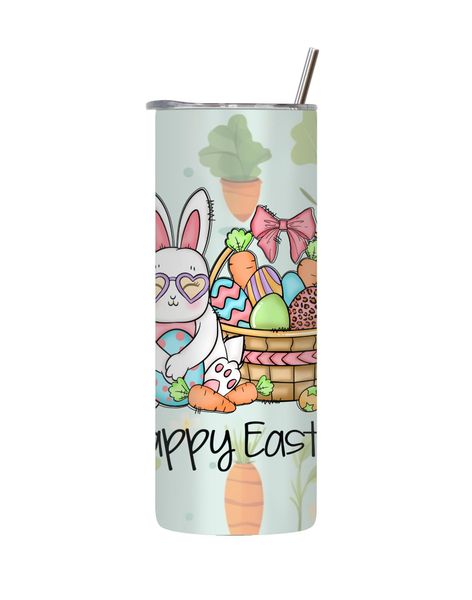 Happy 20 Oz Tumbler with Lid Straw Trendy Easter Graphic Design Present 086