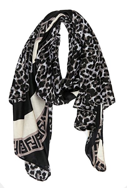 UB Creative Leopard Print Scarf - Black