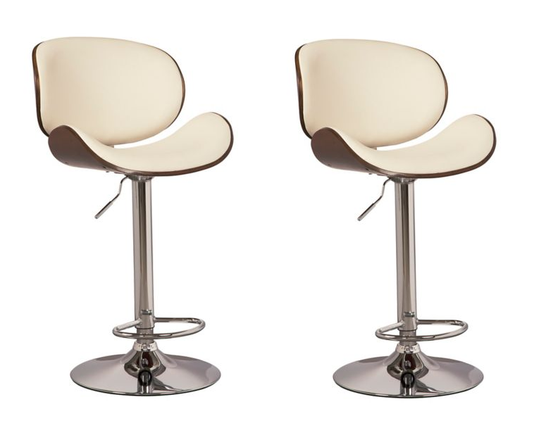 Bar Stools / Kitchen Breakfast Chairs - Pack of 2 - Cream / Brown ...