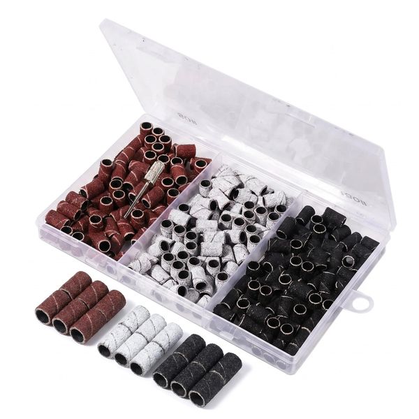 Nail Sanding Band Set - 210 Piece+ Mandrel | 80/120/240 Grit for Nail Drill
