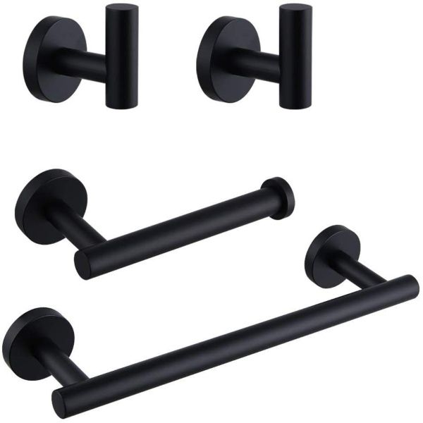 4 Piece 304 Stainless Steel Bathroom Accessory Set Matt Black