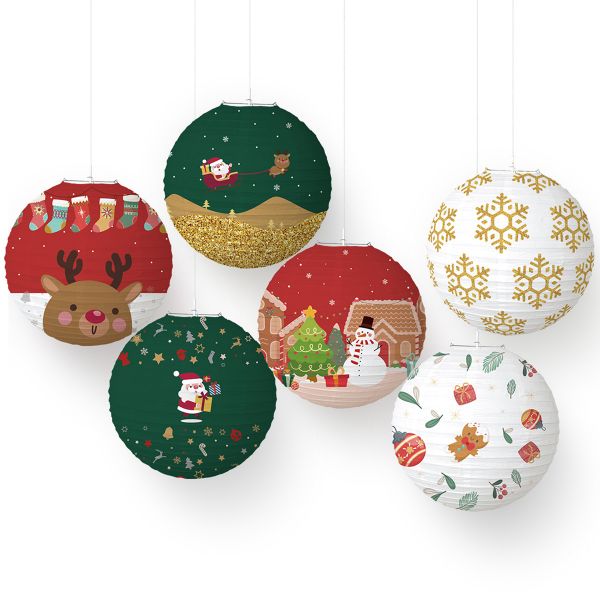 6 Pcs Christmas Decoration Paper Lanterns,Round Hanging Chinese Paper Lante