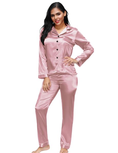Edendiva's Long Sleeve Silk Pajamas Set - Pink