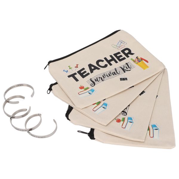 4Piece Teacher Appreciation Gifts Makeup Pouch Bags Bracelet Set