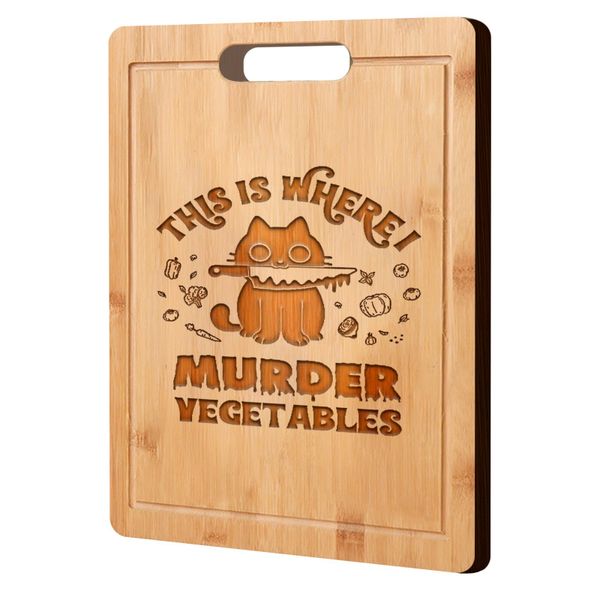 Laser Engraved Bamboo Cutting Board Funny Black Cat Kitchen Gifts for Women